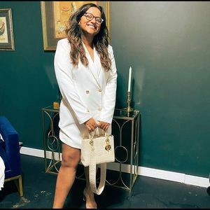 White Gold Button Blazer Dress